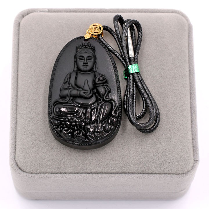 Vòng cổ Phật Quan âm đen DEQAE6 - Dây chuyền đá phong thủy - Mặt Size lớn hợp cho nam