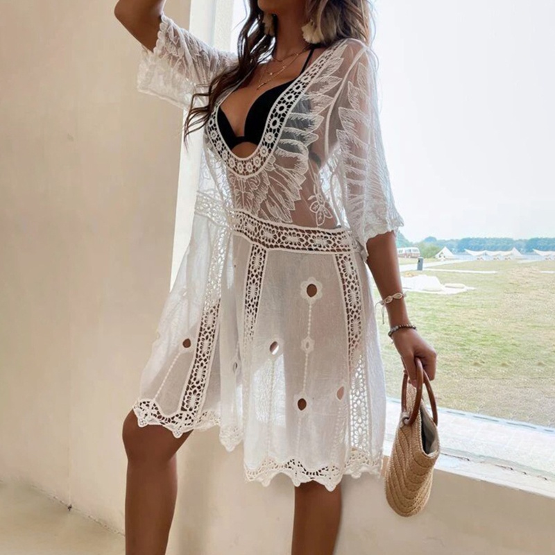 QQ Áo Choàng Cardigan Cánh Dơi Phối Ren Quyến Rũ Đi Biển