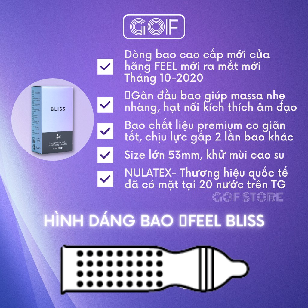 Bao cao su Feel Bliss Premium cao cấp gai  Hộp 10 cái - GoF Store