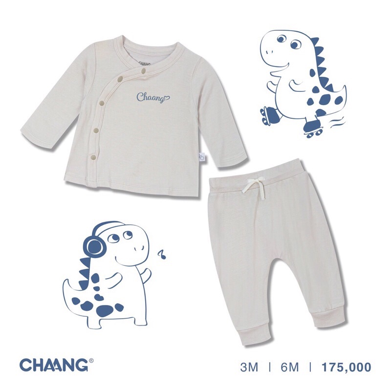 CHAANG Bộ dài tay sơ sinh cài chéo PONY &amp; DINO