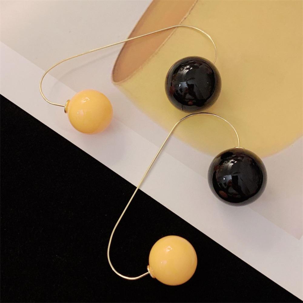 Bông Tai Dáng Dài Hình Quả Cầu Màu Vàng Đen Thời Trang Cho Nữ