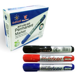 HỘP 12 CÂY LÔNG DẦU GSTAR (XANH, ĐỎ, ĐEN) MỰC KHÔNG XÓA ĐƯỢC