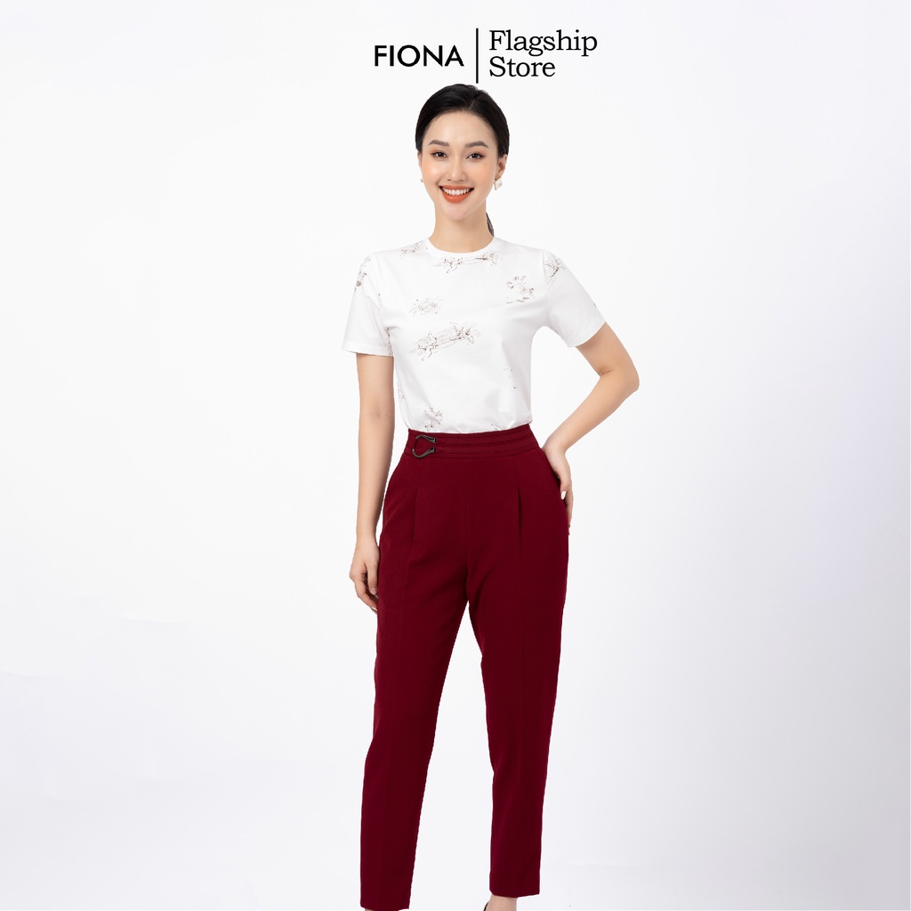Quần Baggy Nữ Cạp Cao FIONA, Quần Tây Công Sở Nữ Chất Tuytsi Mềm Mịn mặt đai trang trí cạp F351327