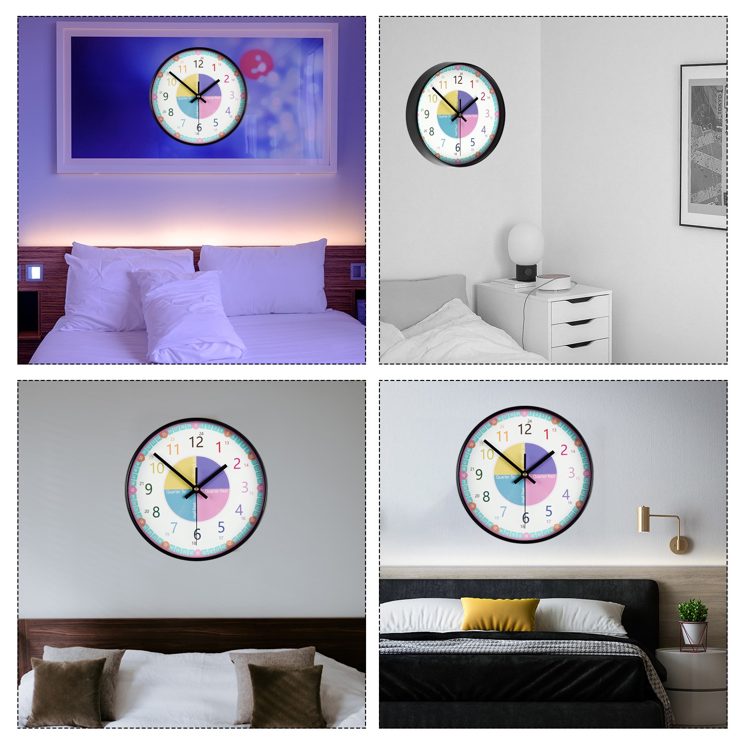 JANE Playroom Wall Clock Nice Wall Decor Telling Time Educational for Classroom Kids Learn to Tell Time Easily Teaching Clock Kids Bedroom Clock for Kids with Silent Movement