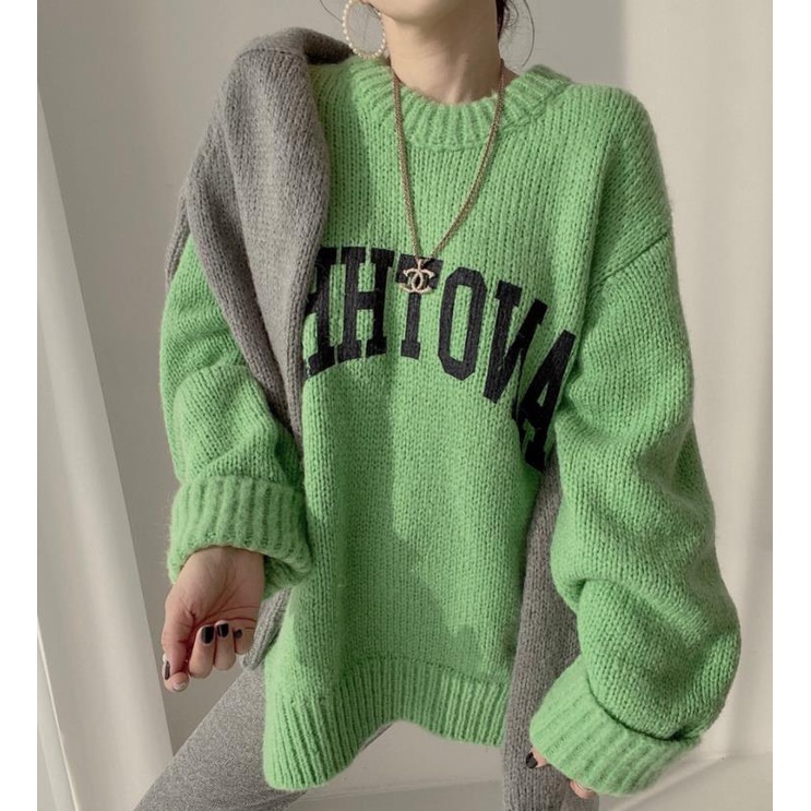 Áo sweater dệt kim cổ tròn tay dài màu sắc ngọt ngào phong cách Hàn Quốc