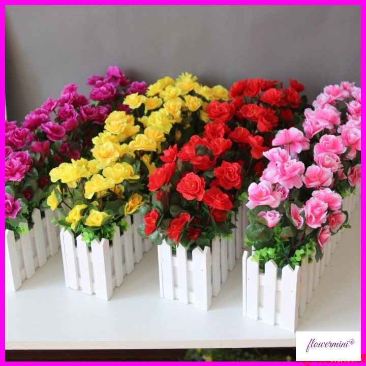 Giỏ cắm hoa lá giả hàng rào gỗ dài 50cm