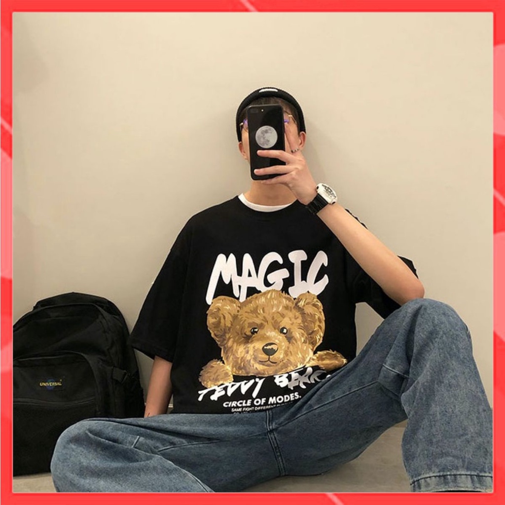 Áo thun phông nam form rộng Familylove - Mẫu áo thun nam tay lỡ Gấu Magic Teddy Bear chất Cotton 100% cao cấp