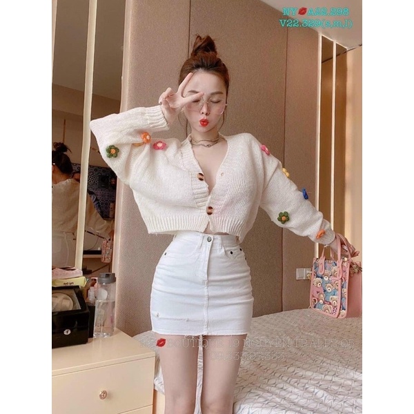 Áo Khoác Len Cardigan Đính Hoa Siêu Xinh Hàng Quảng Châu Cao Cấp
