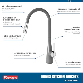 Vòi rửa bát rút dây KONOX Curva Grey