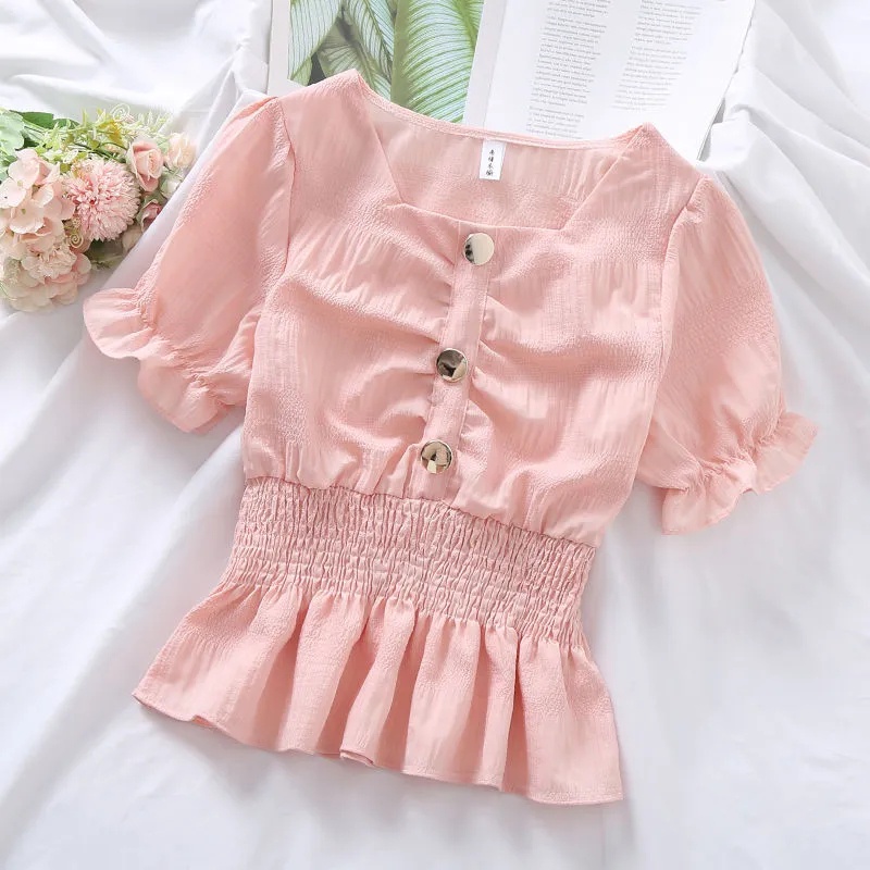 Áo Kiểu Tay Ngắn Màu Trơn C8947