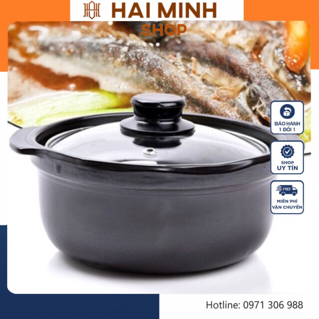 Nồi Đất Dày Dặn, Chịu Nhiệt, Nắp Kính, Lòng Sâu Kho Cá, Kho Thịt 0.5 Lít