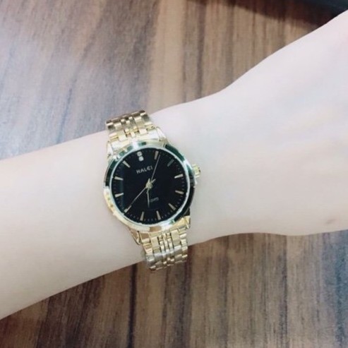 Đồng hồ Nam Nữ Halei máy Nhật chính hãng dây kim loại mạ vàng không ghỉ mặt đen chống xước, chống nước tuyệt đối HL552 | BigBuy360 - bigbuy360.vn