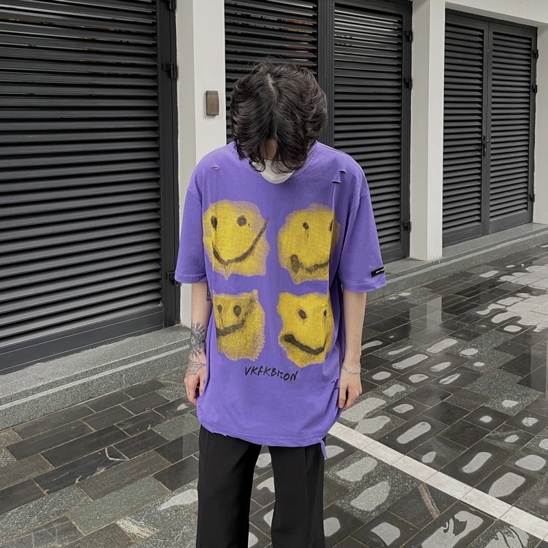 Áo thun tay lỡ chất cotton co dãn in hình hoạ tiết năng động dáng Unisex- emoji SWEET