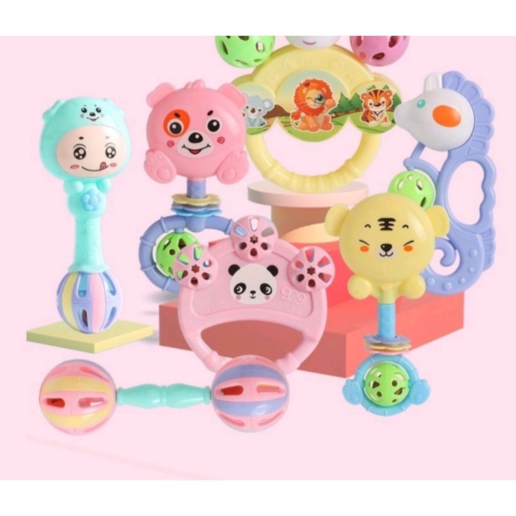 (Combo 7) Bộ đồ chơi 7 món xúc xắc lục lạc nhiều màu sắc cho bé
