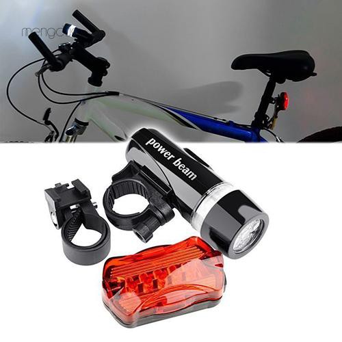 Đèn pha kèm đèn hậu 5 bóng LED cho xe đạp