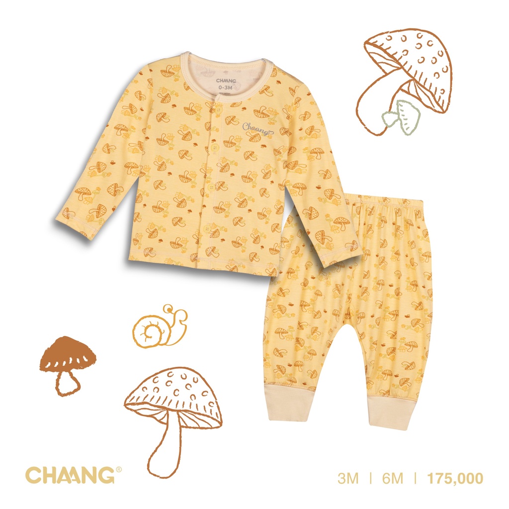 Bộ dài tay cúc giữa cotton cho bé sơ sinh Chaang park mềm mát, thấm hút mồ hôi