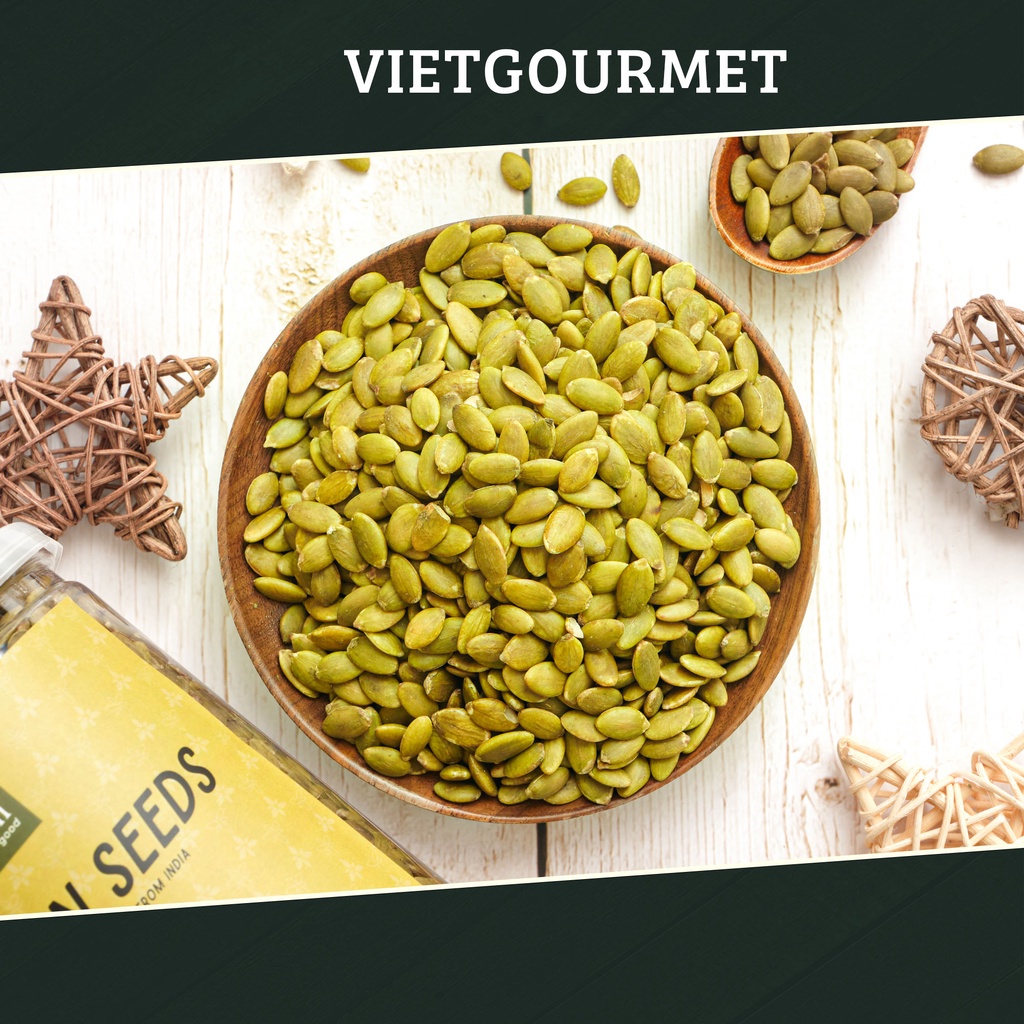 Hạt bí xanh 380g Vietgourmet nhập khẩu Ấn Độ, Hạt bí xanh rang mộc healthy, hạt dinh dưỡng mẹ bầu, detox giảm cân