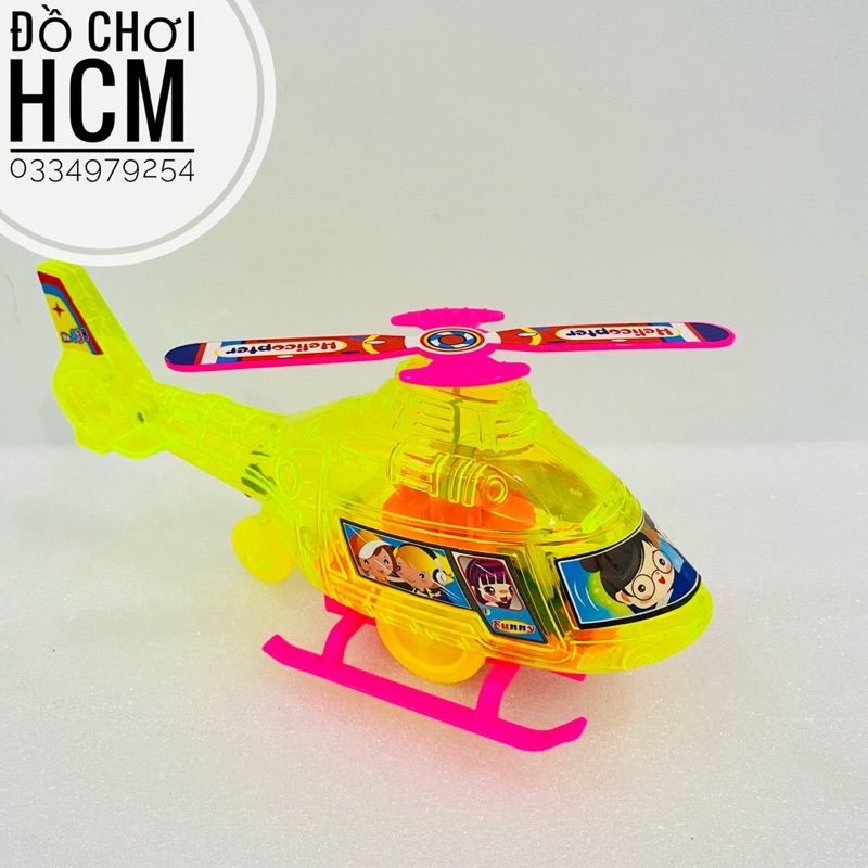 Đồ chơi máy bay trực thăng chạy bằng cót dây sáng đèn cho bé thích khám phá mô hình tàu bay