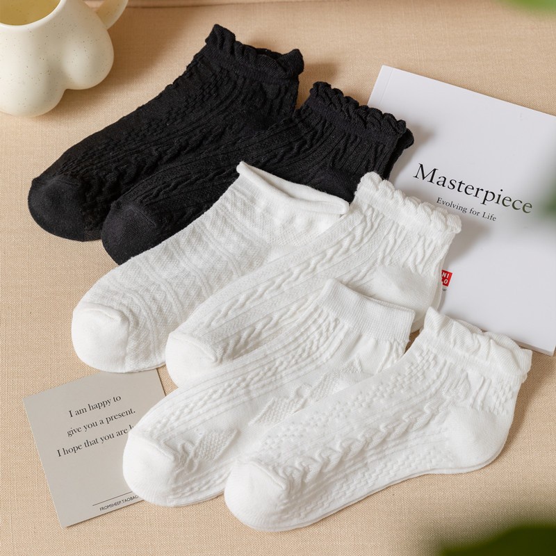 Tất nữ cổ thấp dễ thương, vớ cổ thấp nữ trắng vải cotton co giãn thời trang Hàn Quốc