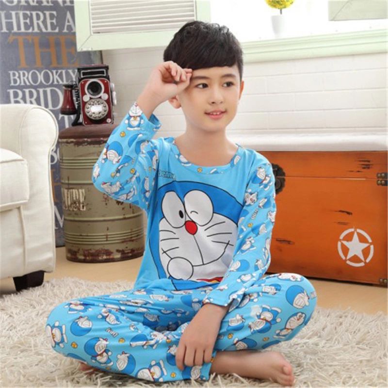 Áo Thun Cổ Tròn Dài Tay In Hình Doraemon Đáng Yêu Cho Bé