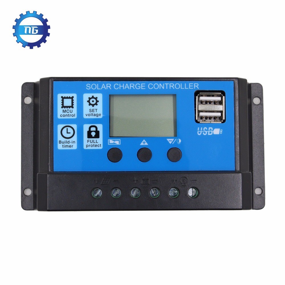 Bộ điều khiển sạc năng lượng mặt trời 12V 24V 30Ah tự động PWM với 2 cổng USB 5V