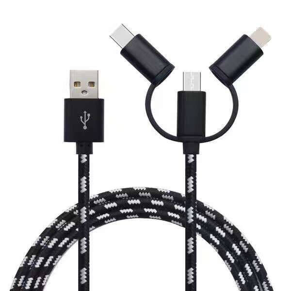 Dây Cáp Sạc Nhanh 3 Trong 1 Cổng Micro Usb Loại C Ios 8pin Dài 1m