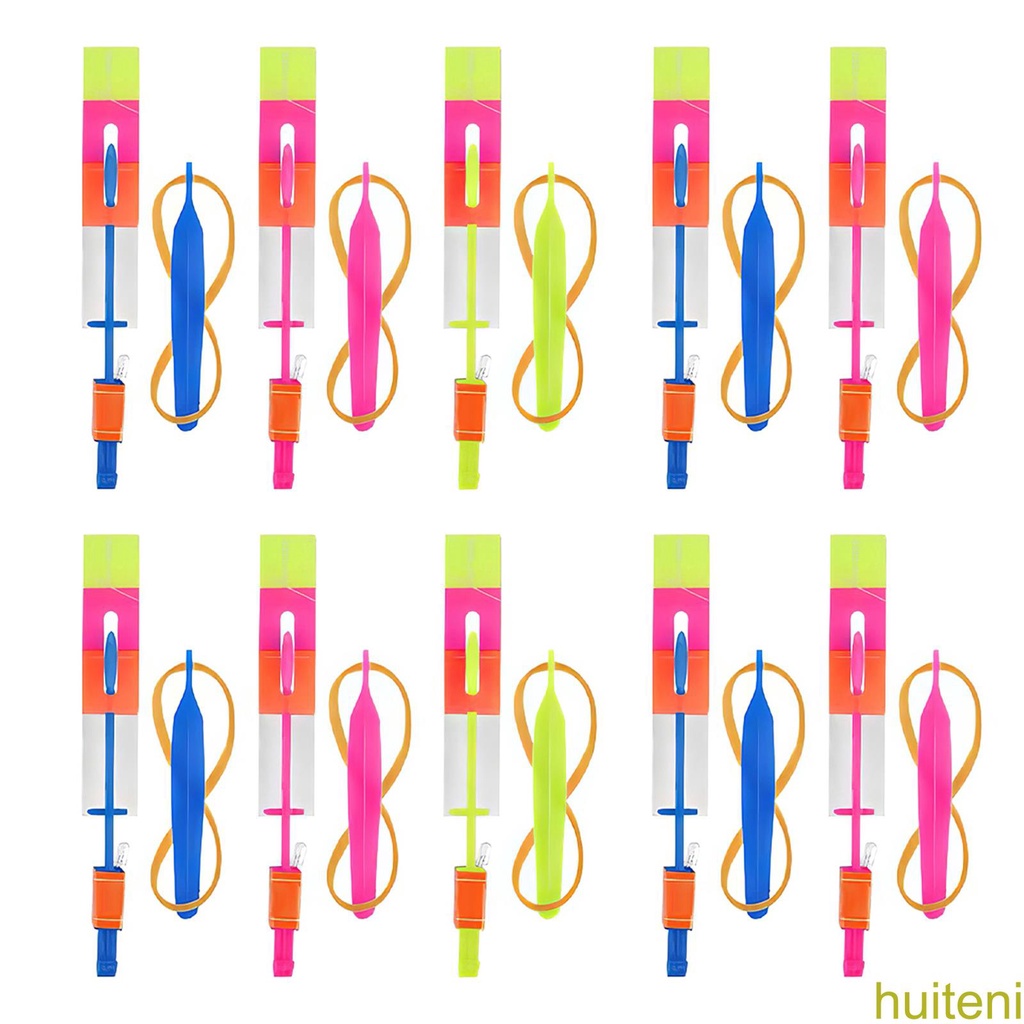 [huite]10pcs LED Light Rocket Helicopter Flying Toy Party Gift Elastic Slingshot Flying Copter for Birthday