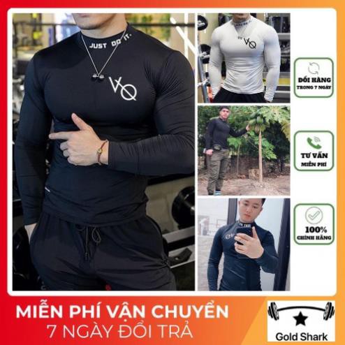 Áo Tập Gym Nam– Áo Thun Dài Tay Thể Thao, Vanquish, Cổ cao, Áo thun co dãn 4 chiều, Ôm body ་