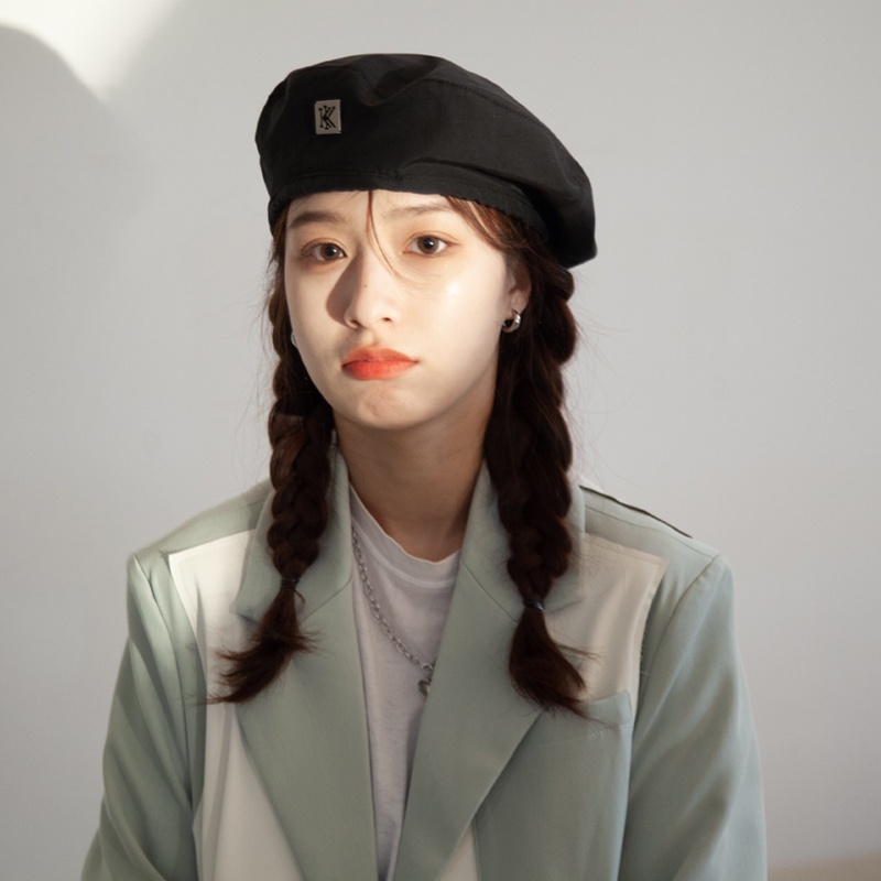 Nón Beret Màu Trơn In Chữ Dễ Thương Phong Cách Hàn Quốc Cho Nữ