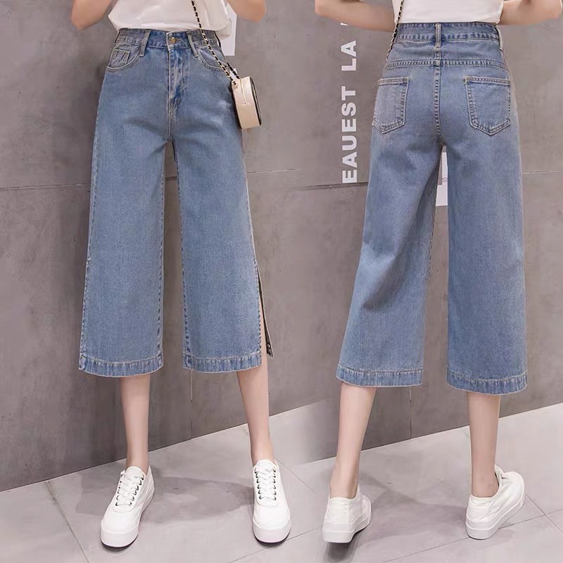 (sẵn đậm size 26) Quần jeans lỡ ống rộng xẻ lai