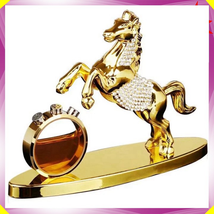 Tượng ngựa mạ vàng nước hoa đính đá Pha lê trang trí nhà cửa hoặc đặt taplo ô tô - Chất liệu: Hợp kim 450g