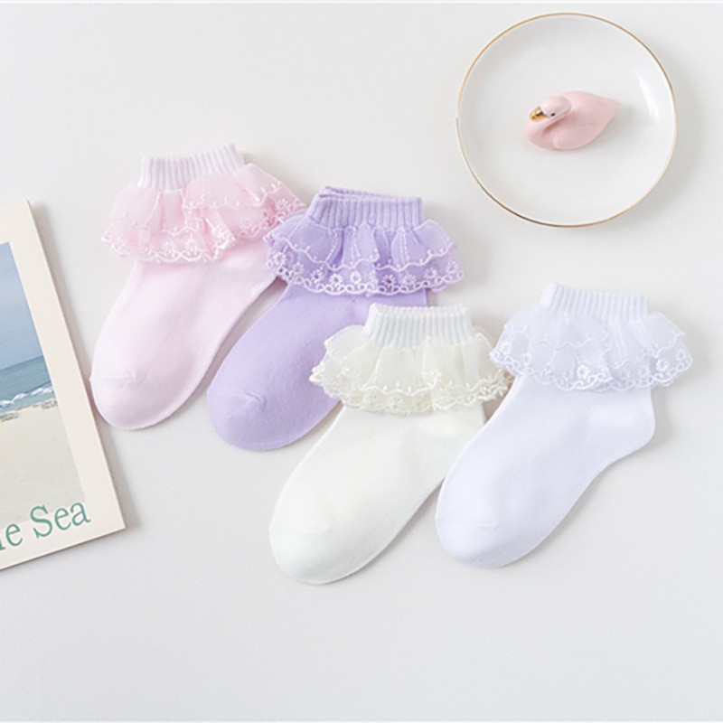 Vớ cotton phối ren dễ thương dành cho bé gái