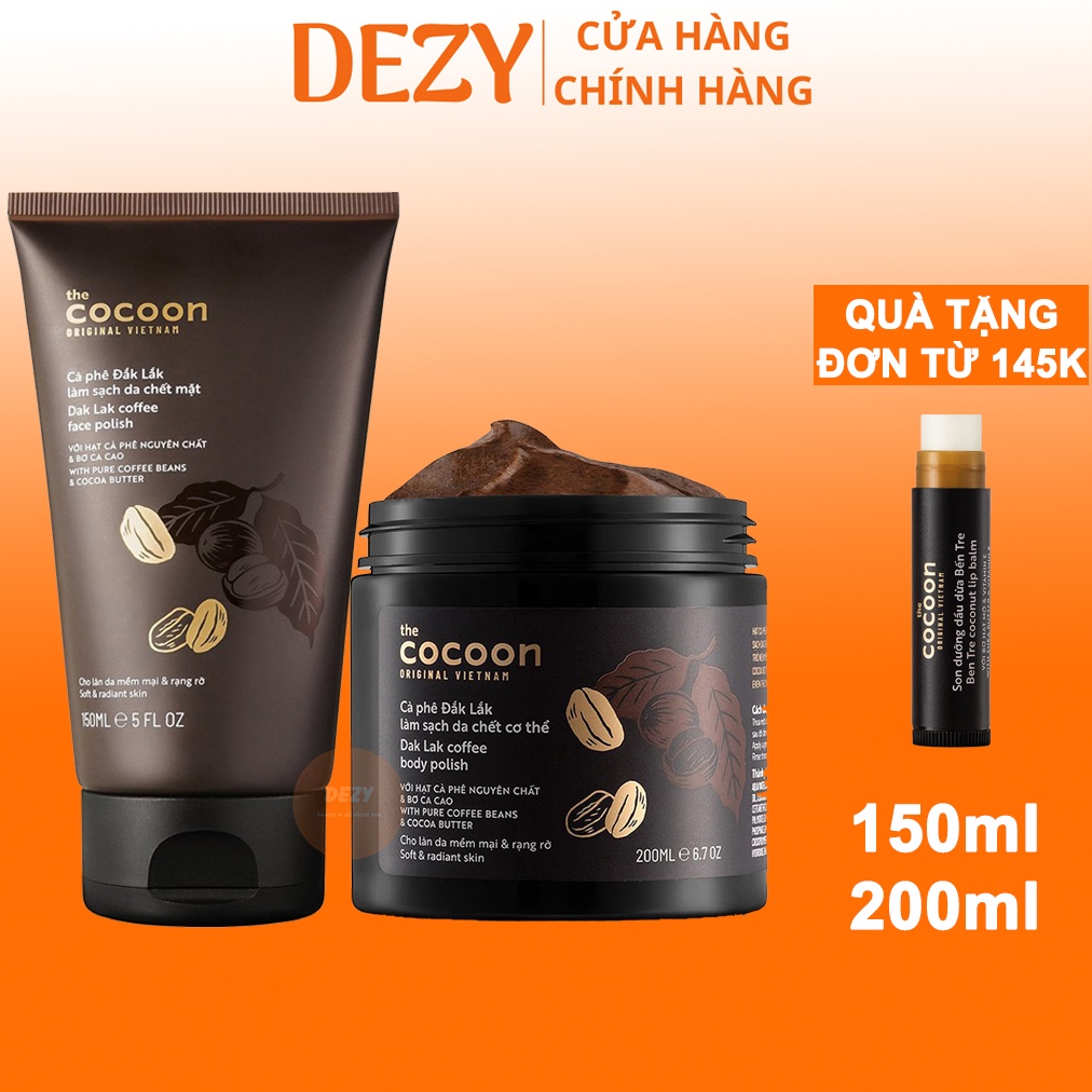 Combo Tẩy Tế Bào Chết Cocoon Cà Phê Cho Da Mặt Và Tẩy Da Chết Body Toàn Thân Dưỡng Ẩm Giúp Săn Da Đều Màu Skincare Dezy