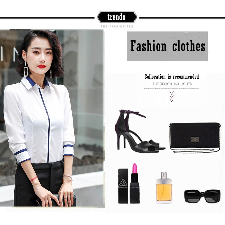 Áo sơ mi Polyester tay dài phong cách Hàn Quốc cổ Polo thanh lịch trẻ trung cho nữ