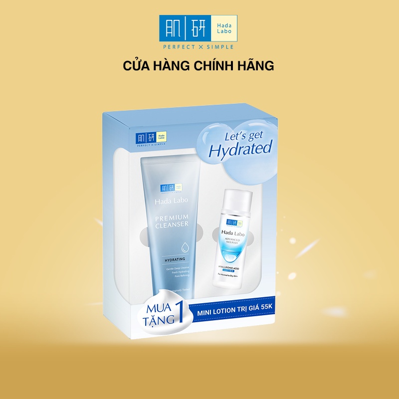 Hộp quà sữa rửa mặt dưỡng ẩm cao cấp Hada Labo Premium Cleanser Hydrating 100g/tuýp + Tặng Mini Lotion 40ml/chai