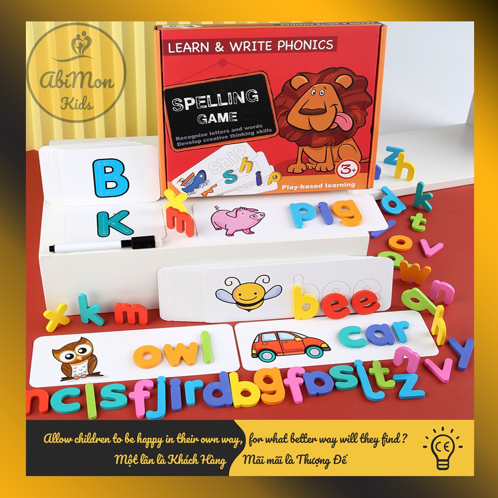 🌻 Spelling Game - Bộ Ghép Chữ Tiếng Anh Cho Bé ☘️ Montessori cao cấp ✨ (Đồ chơi Gỗ - Giáo Dục - An toàn - Thông minh)