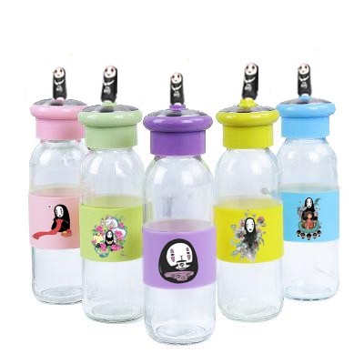 Bình nước vô diện lá cây 400ml BNCI14 thuỷ tinh bình nước cute chai nước dễ thương