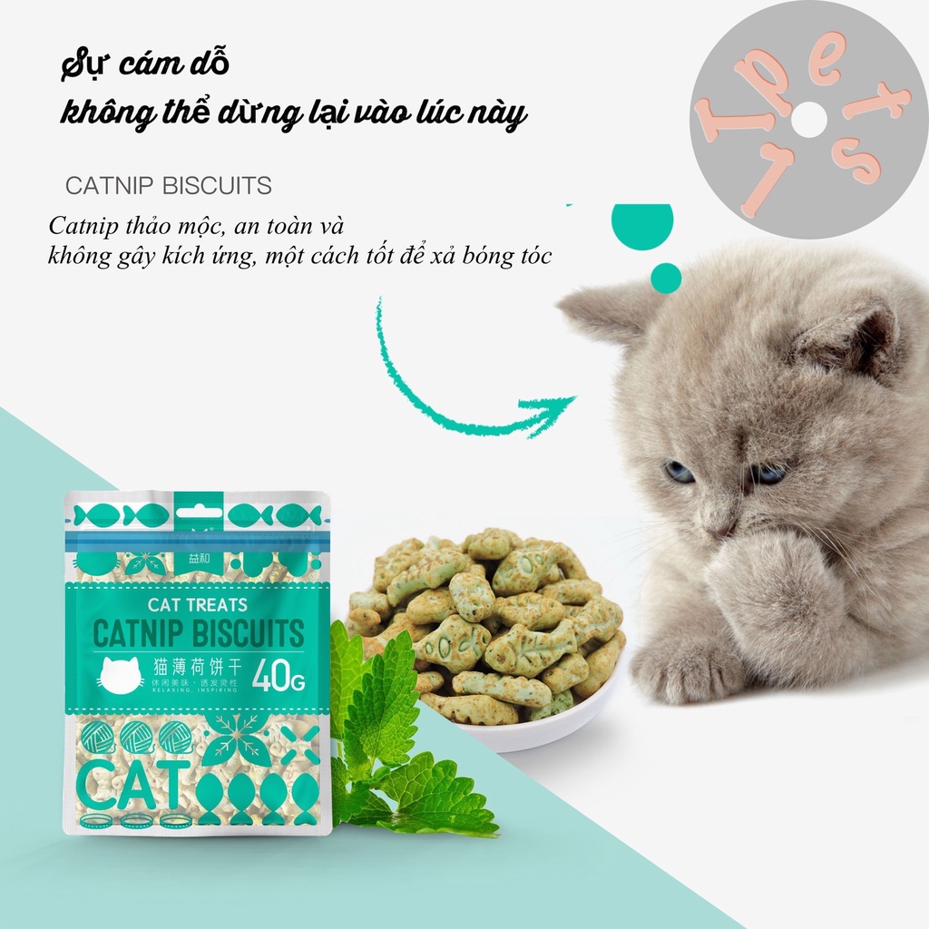 Bánh Quy Catnip Biscuits Tiêu Búi Lông &amp; Giảm Hôi Miệng Cho Mèo 40g