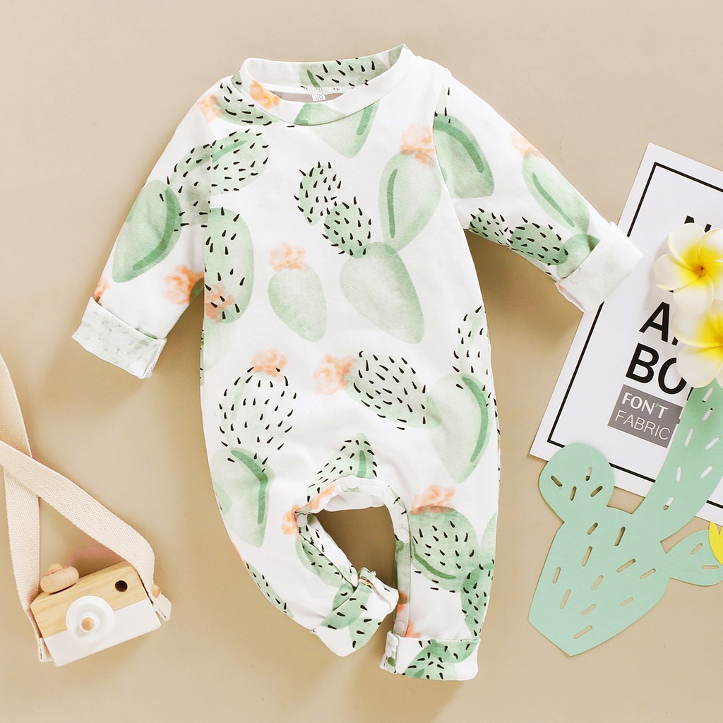 Áo liền quần MIKRDOO tay dài in hình trái cây cho bé trai và bé gái sơ sinh