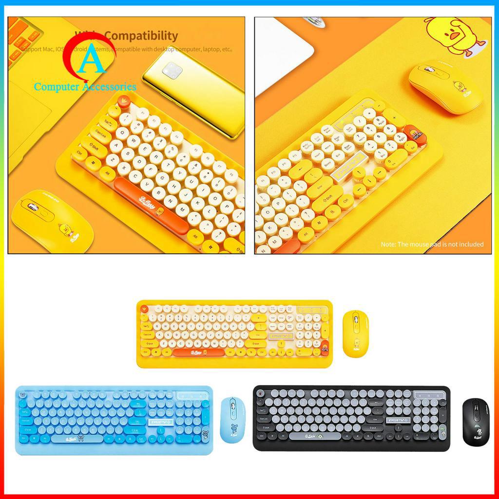 Combo Bàn Phím + Chuột Không Dây 2.4g Phong Cách Retro