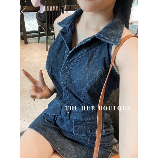 Váy jean cổ đức kèm đai