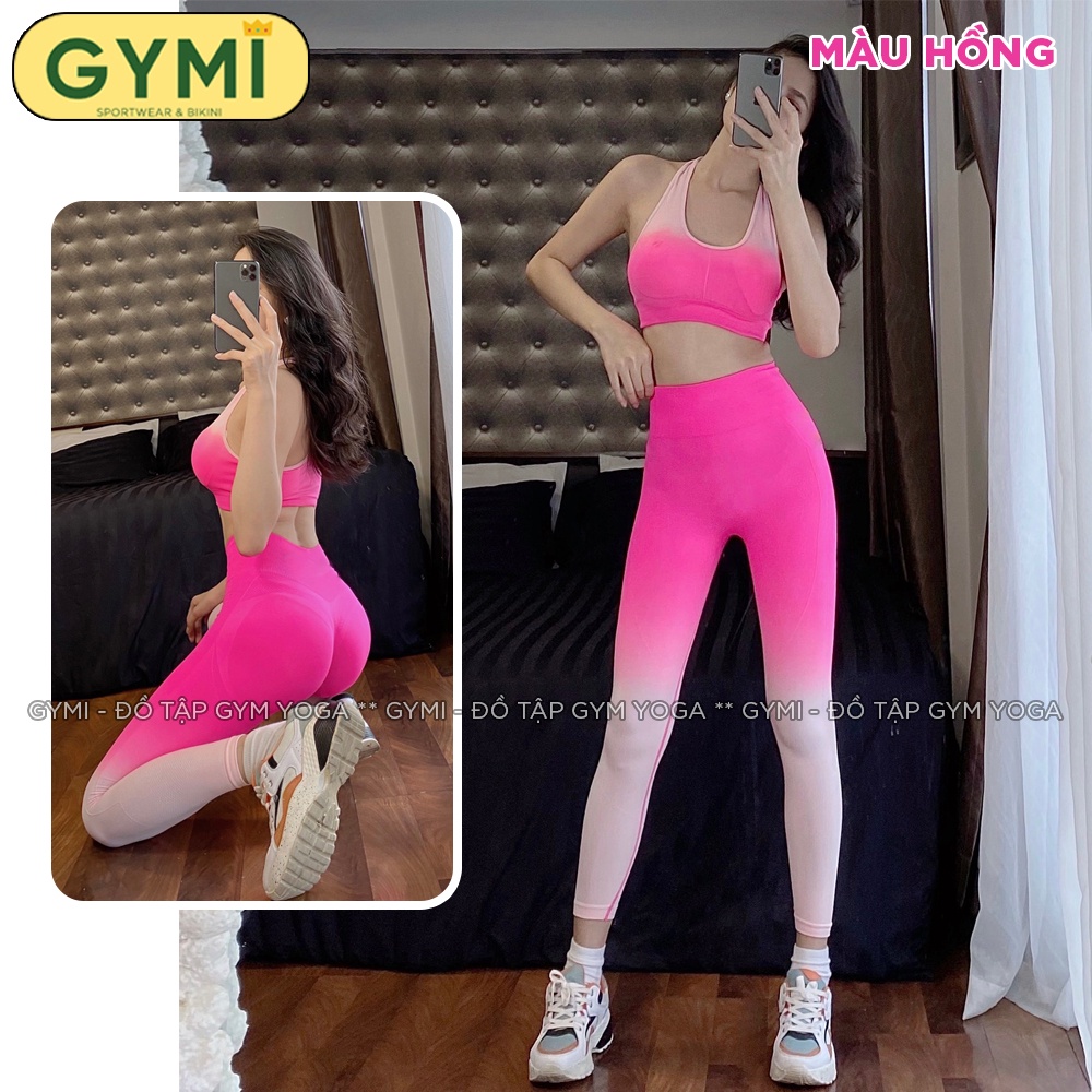 Set bộ đồ tập gym yoga nữ GYMI SET09 gồm áo bra thể thao và quần legging cạp cao chun mông chất dệt co giãn