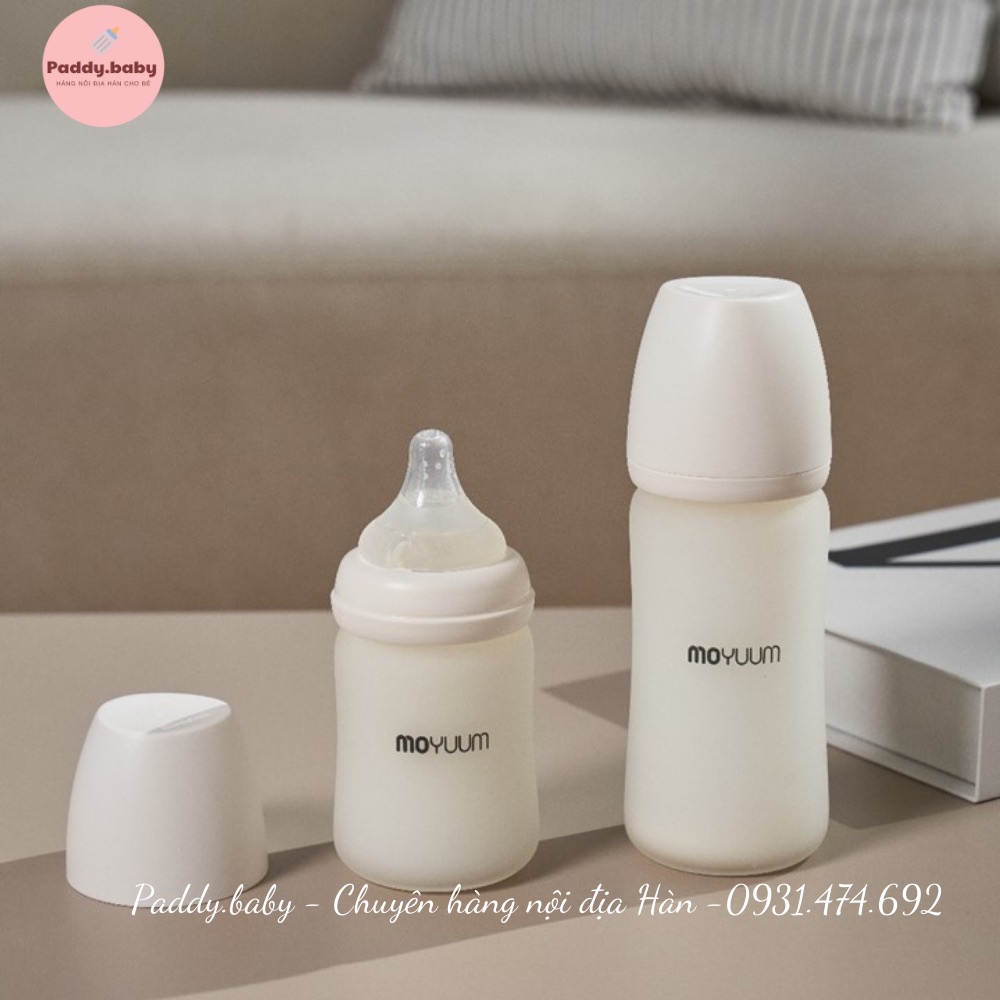 Bình sữa Moyuum thủy tinh trắng silicon Hàn Quốc 150ml - 240ml cho bé - Made in Korea