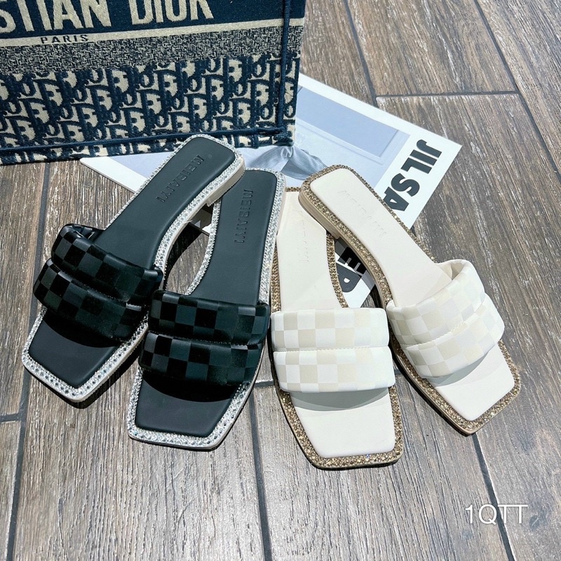 Dép phối caro viền đá