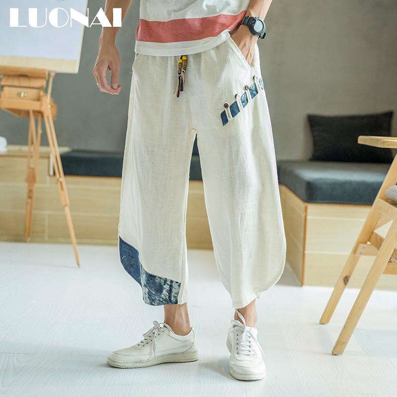 Quần Lửng 7 Tấc Vải Lanh Cotton Phong Cách Trung Hoa Cho Nam