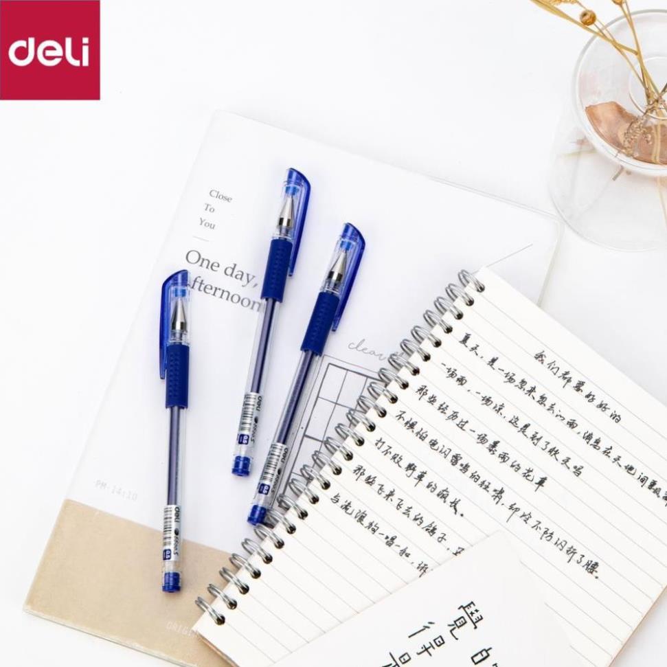 Bút gel nắp đậy 0.5mm Deli - viết được lên tới 400mm - Xanh/ đỏ / đen - E6600S