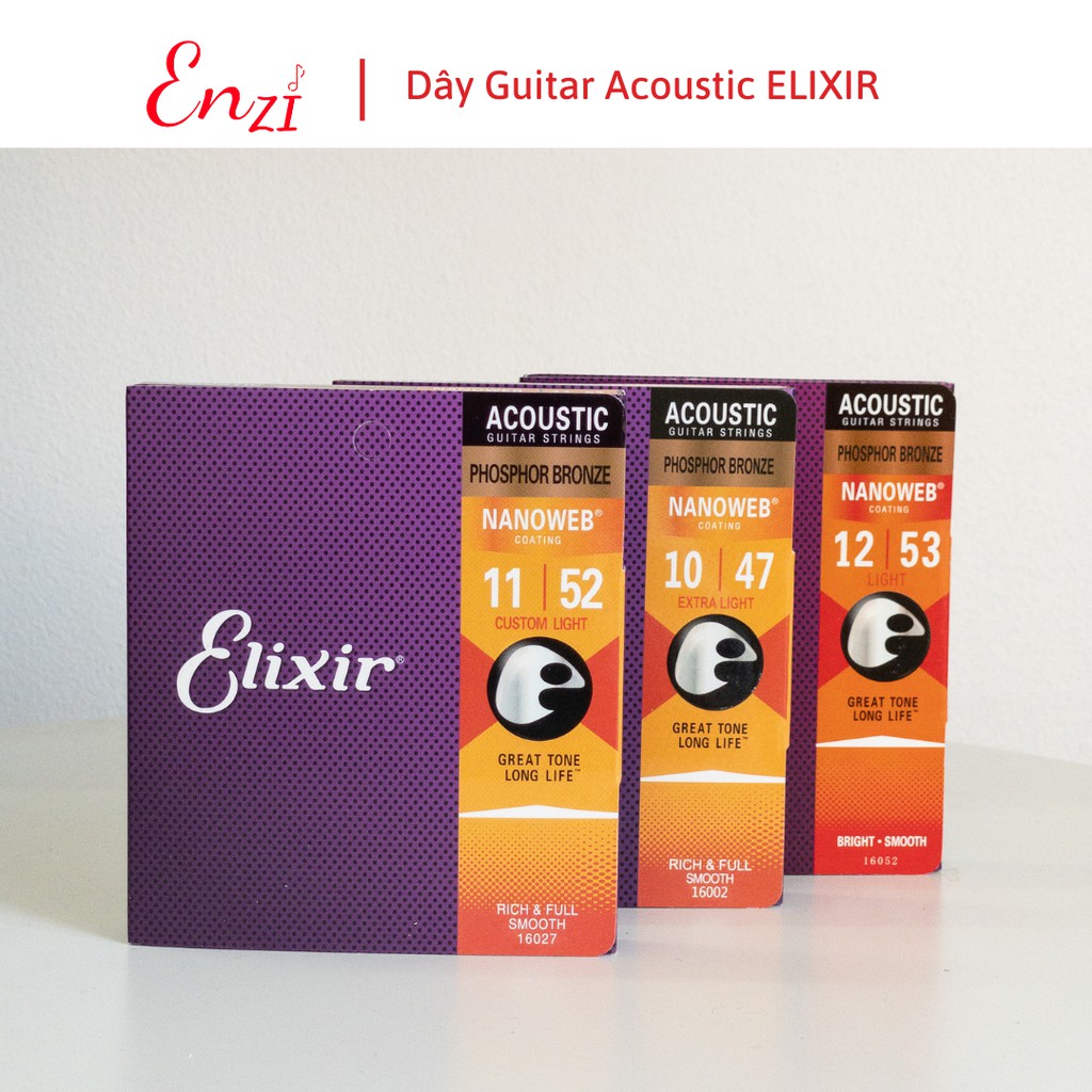 Dây đàn guitar acoustic elixir 16027 Phosphor Bronze Nanoweb cỡ 11 dây đàn Elixir 16052 và 16002 chính hãng