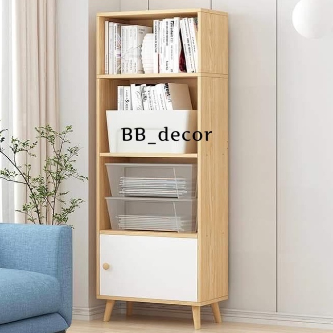Kệ gỗ Trang Trí , Kệ sách gỗ MDF 4 tầng có ngăn tủ cao cấp phong cách Bắc Âu 120x40x24 mã KTT04