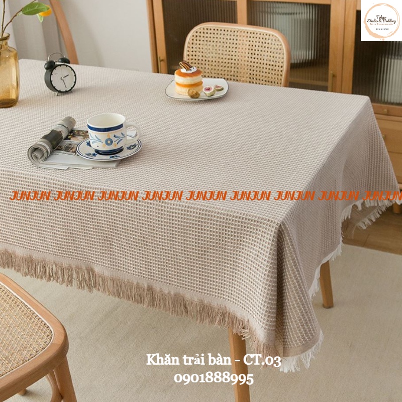 (2) TH Khăn trải bàn hình chữ nhật/bàn tròn Cotton &amp; Lanh Morandi