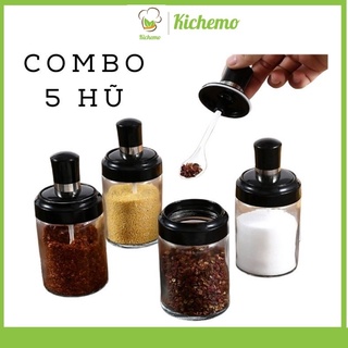 Hũ đựng gia vị thuỷ tinh Hũ gia vị kèm muỗng Lọ đựng gia vị 250ml - Kichemo HGV01